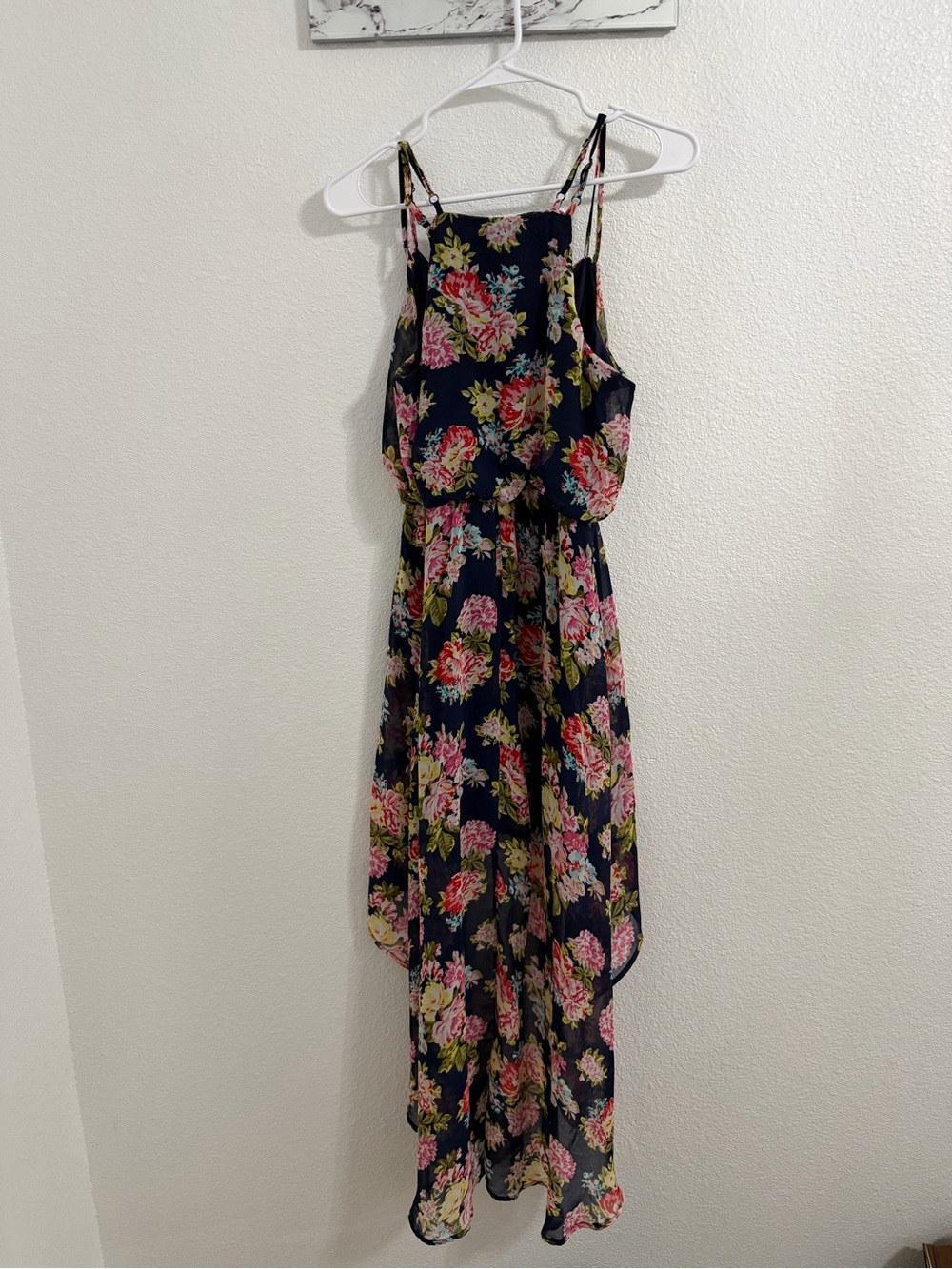 Forever 21 Navy Floral High-Low Dress with Pink and Green Blooms - Picture 4 of 4